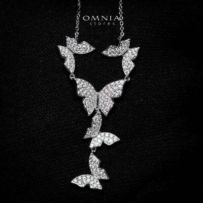 Mahtab Butterfly Necklace In 925 Silver High Quality Simulated Diamonds
