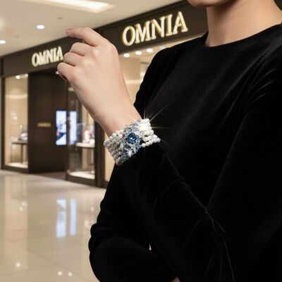 Omnia Blue Butterfly Pearl Bracelet in 92.5 Silver with High Quality Simulated Diamonds