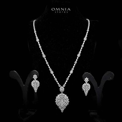 Omnia Hasmaa White Bridal Long chain Set In Rhodium Plated with High Quality Zircon Stone