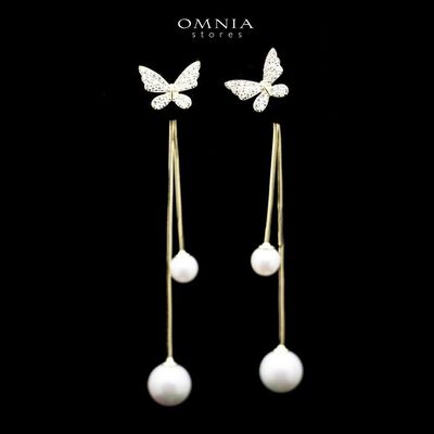 Omnia Noura Butterfly Pearl Drop Earrings in 92.5 Silver