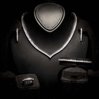 Omnia Viola White Luxury Bridal Full Set in High Quality Rhodium Plated Zircon Stones