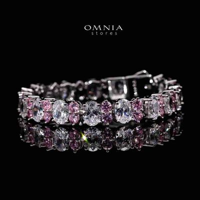 Omnia Jawaria Pink Silver Bracelet in 925 Silver with High-Quality Simulated Diamonds