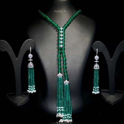 Omnia Selena Real Beads Set in 92.5 Silver High Quality Simulated diamonds