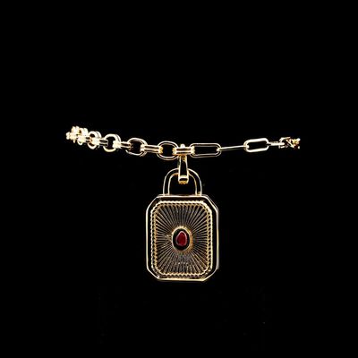 Omnia Zoya Golden Red &amp; White Bracelet High Quality Zircon Stone in Rhodium Plated