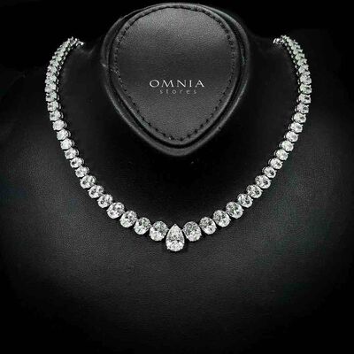 Omnia Sirah Necklace 925 Silver in High Quality White Simulated Diamonds Stones