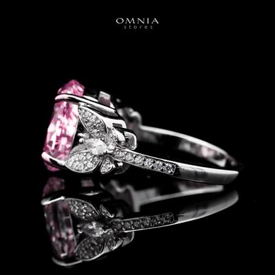Omnia Maysun Pink Oval Ring in 92.5 Silver with High Quality Simulated Diamonds