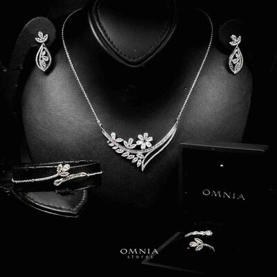 Omnia Celina Luxury White Full Set in High Quality Zircon Stone Rhodium Plated