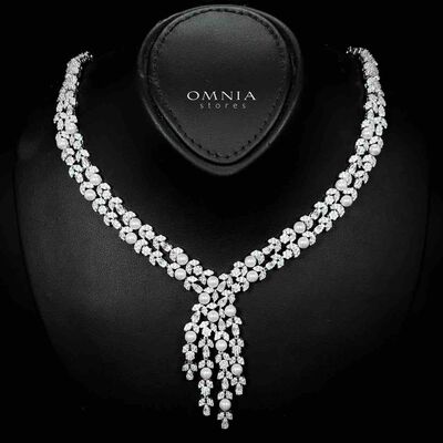 Omnia Samarah Pearl Luxury Bridal White Pearl Full Set in High Quality Zircon Stone Rhodium Plated(18cm Only Available in ksa)