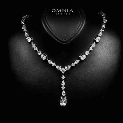 Omnia Layn White and Black Necklace In 925 Silver High Quality Certified Lab Crafted Stones
