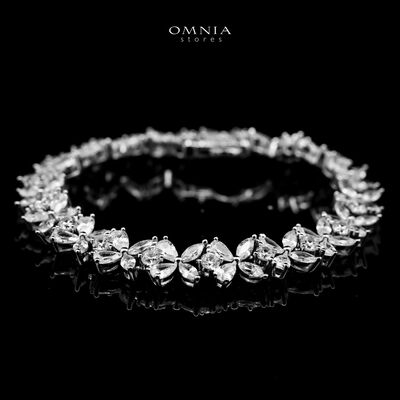 Omnia Lazina Silver Bracelet in 925 Silver with High-Quality White Simulated Diamonds