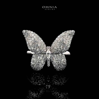 Omnia Kayan Silver Butterfly Ring in 925 Silver with High-Quality White CZ Zircon Stones