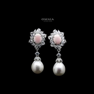 Omnia Hana Pink and White Drop Earrings in 92.5 Silver with High Quality Simulated Diamonds