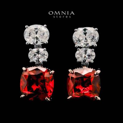 Shadia Red Earrings In 925 Silver High Quality Simulated Diamonds