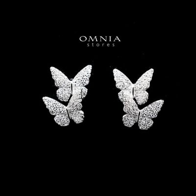 Omnia Triple Butterfly Stud Earrings in 92.5 Silver With High Quality Zircon Stone