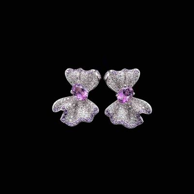 Omnia Hazel Floral Drop Earrings with Purple Gemstone Accents in 92.5 Silver and High-Quality Simulated Diamonds