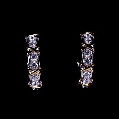 Omnia Aasima White and Glod Hoop Earrings With High Quality Certified Lab Crafted Round Cut Stones In 925 Silver