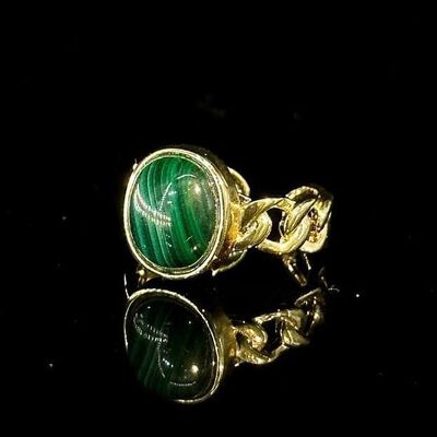 Omnia Ahmadi Ring in Malachite Stone Accessory in High Quality Zircon Stone in Rhodium Plated