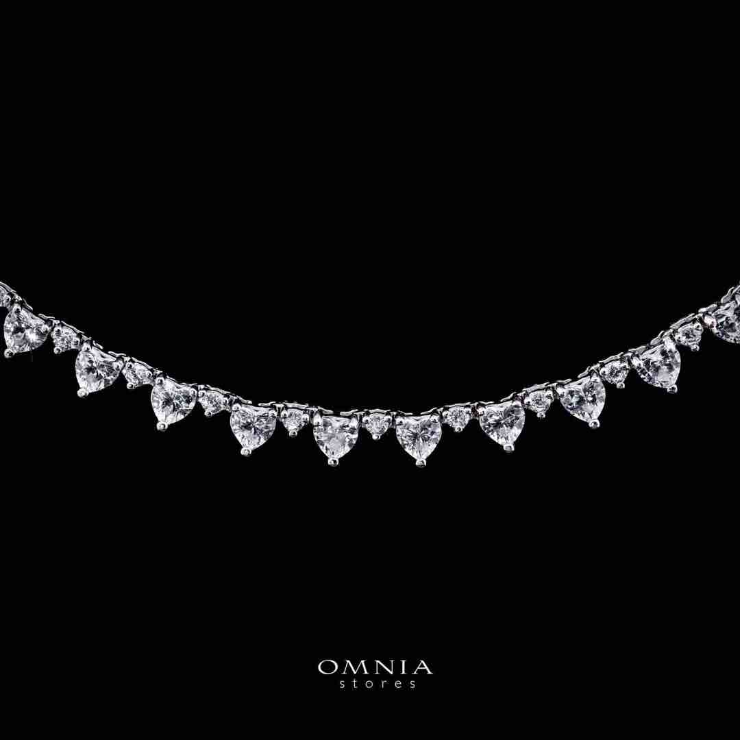 Omnia Radhwa White Heart Tennis Necklace, Earrings and Bracelet Set in 925 Silver with High Quality Simulated Diamonds image number null
