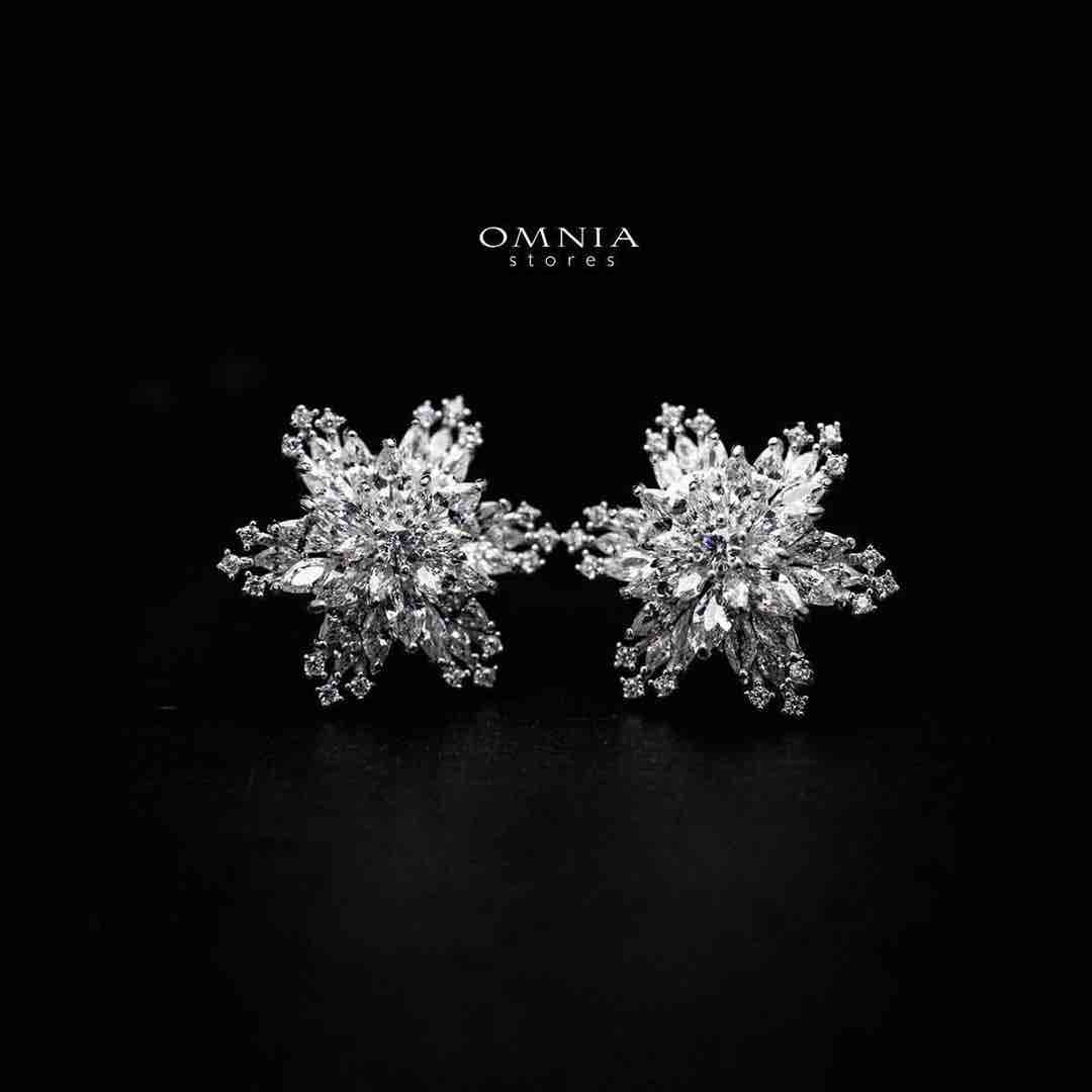 SUPER SALE!!! Omnia Sofia Floral Stud Earrings in 92.5 Silver with High Quality Iced Cut Stones image number null