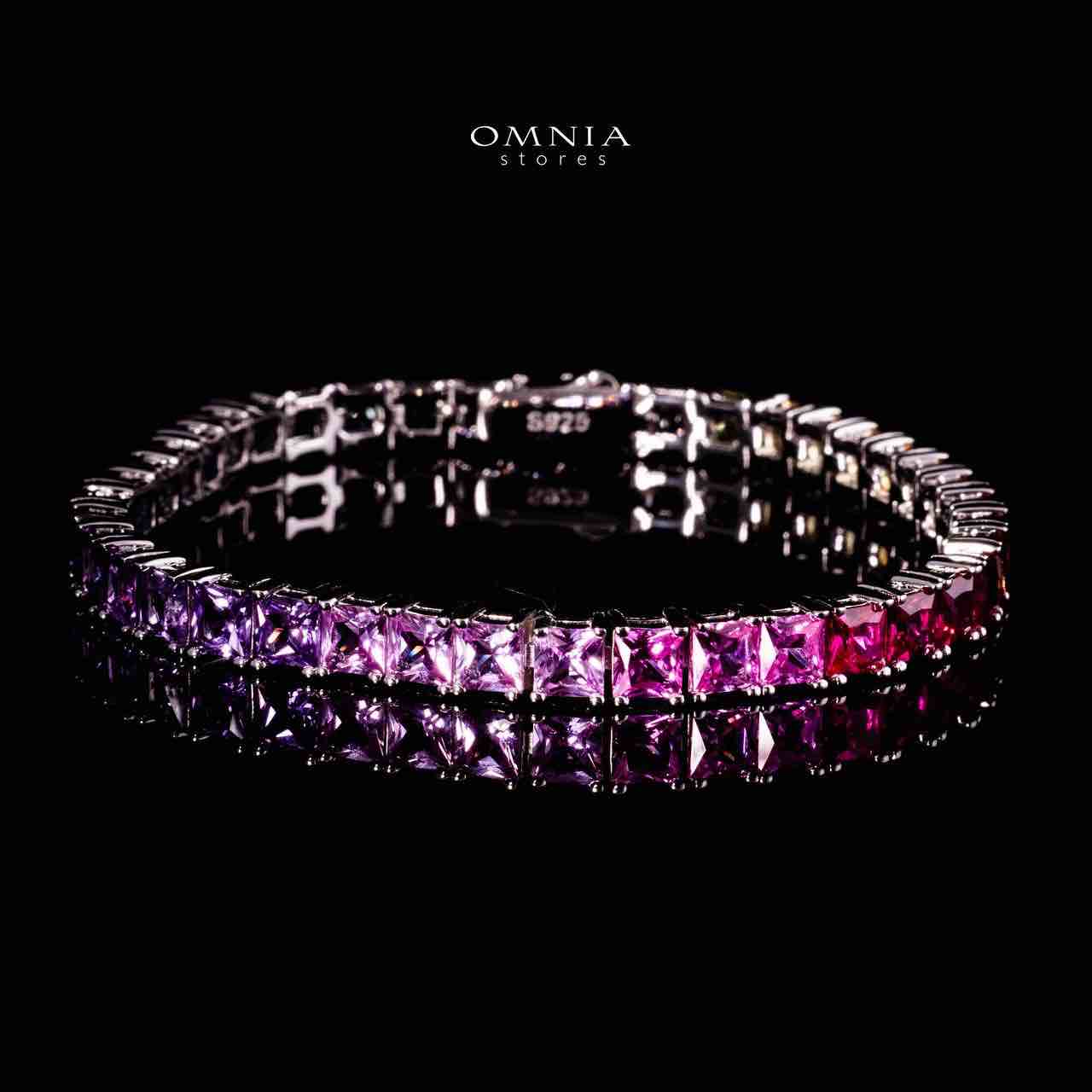 Omnia Zaha Rainbow Silver Tennis Bracelet in 925 Silver With GRC Certifited High Quality Sapphire Lab Grown Stones SQ 4x4mm image number null