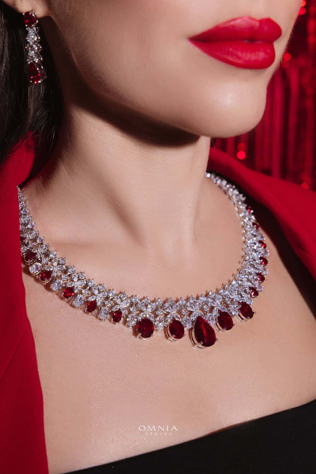 Omnia Suhana Red Bridal Full Set in High Quality Simulated Diamonds image number null