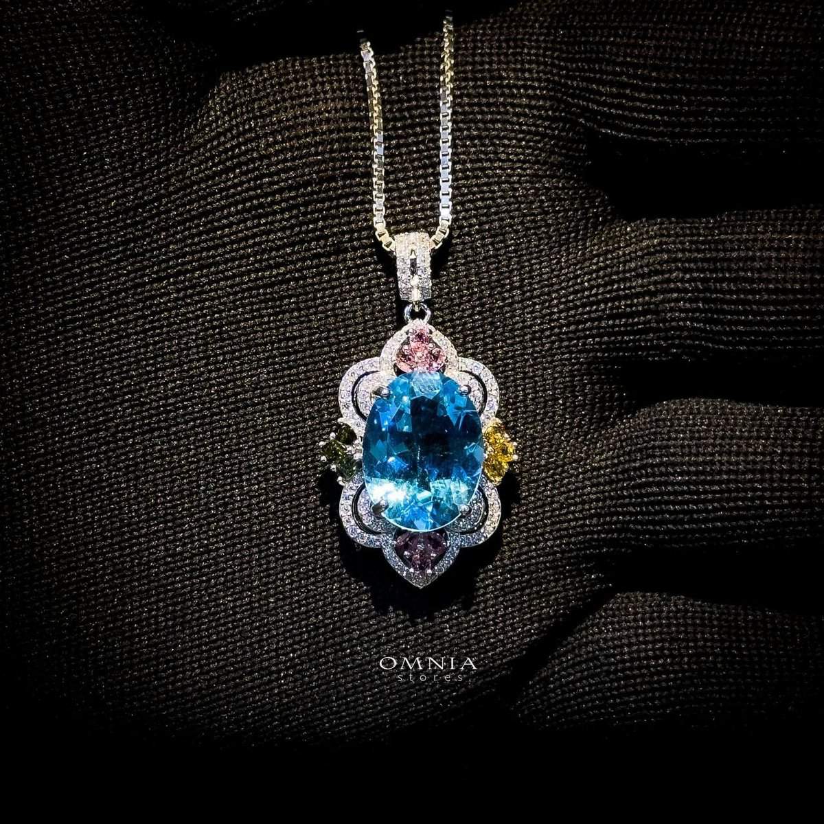 Omnia Moudhi Necklace In 92.5 Silver High Quality  London Blue Topaz image number null