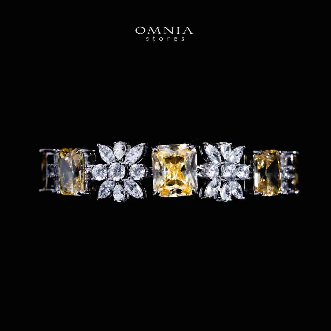 Omnia Charlotte Yellow Luxry Bridal Full Set with Emerald and Pear-Cut High-Quality Simulated Diamonds Rhodium Plated image number null