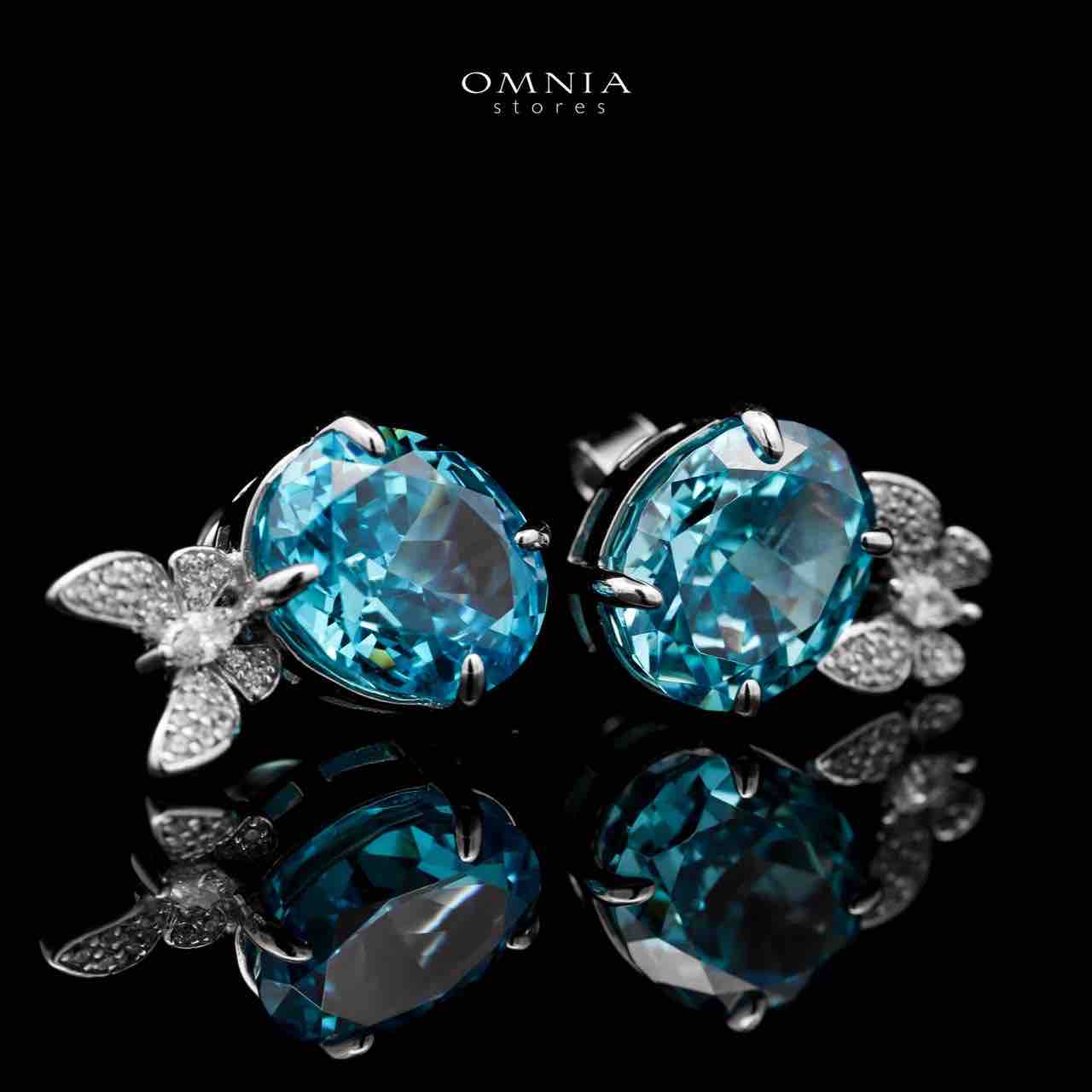 Omnia Maysun Baby Blue Earrings in 92.5 Silver with High Quality Simulated Diamonds image number null
