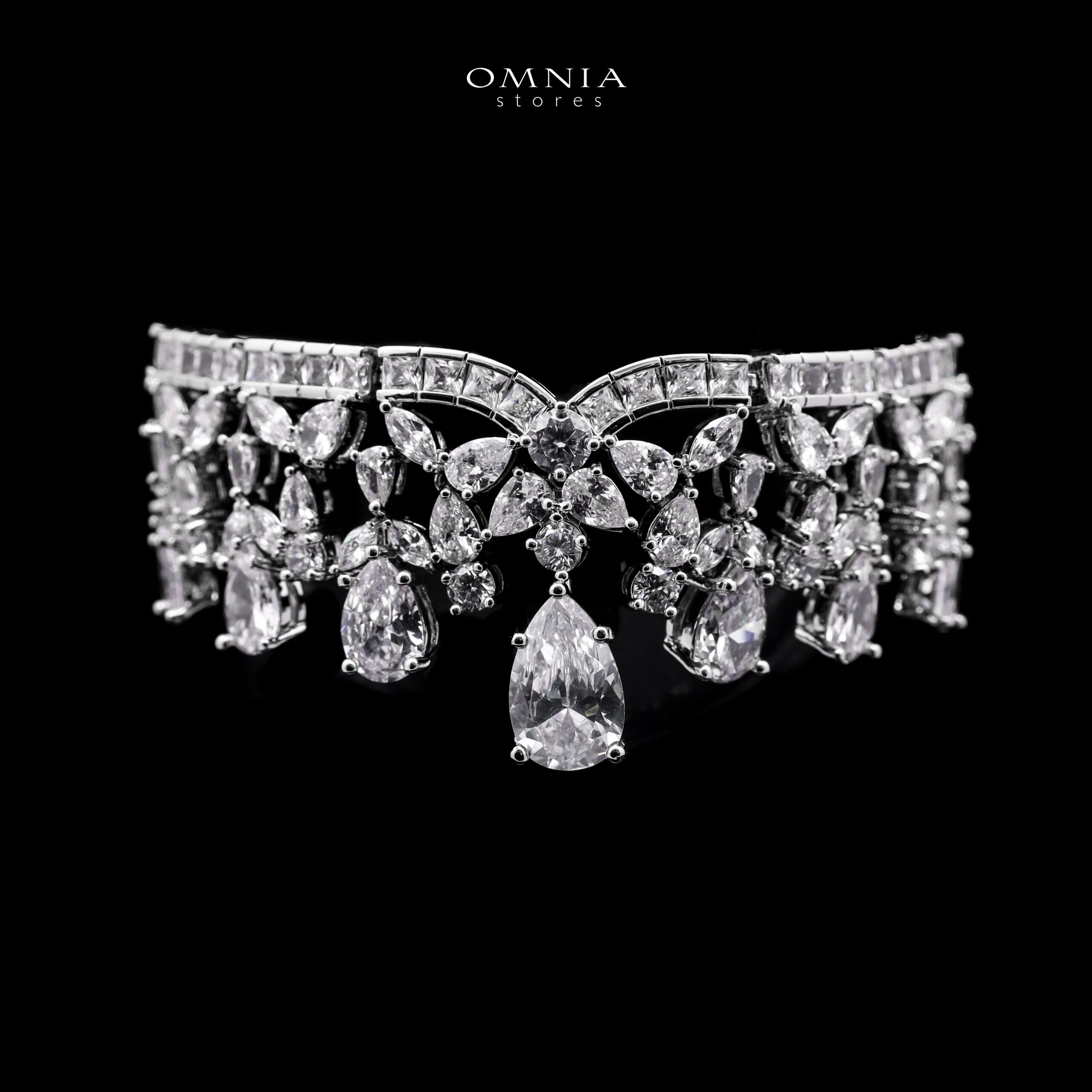 Omnia Princess White Luxury Bridal Full Set with Pear-Cut High-Quality Simulated Diamonds Rhodium Plated image number null