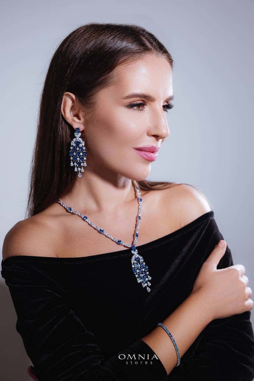 Omnia Israa Blue Necklace In 92.5 Silver High Quality Simulated diamonds image number null