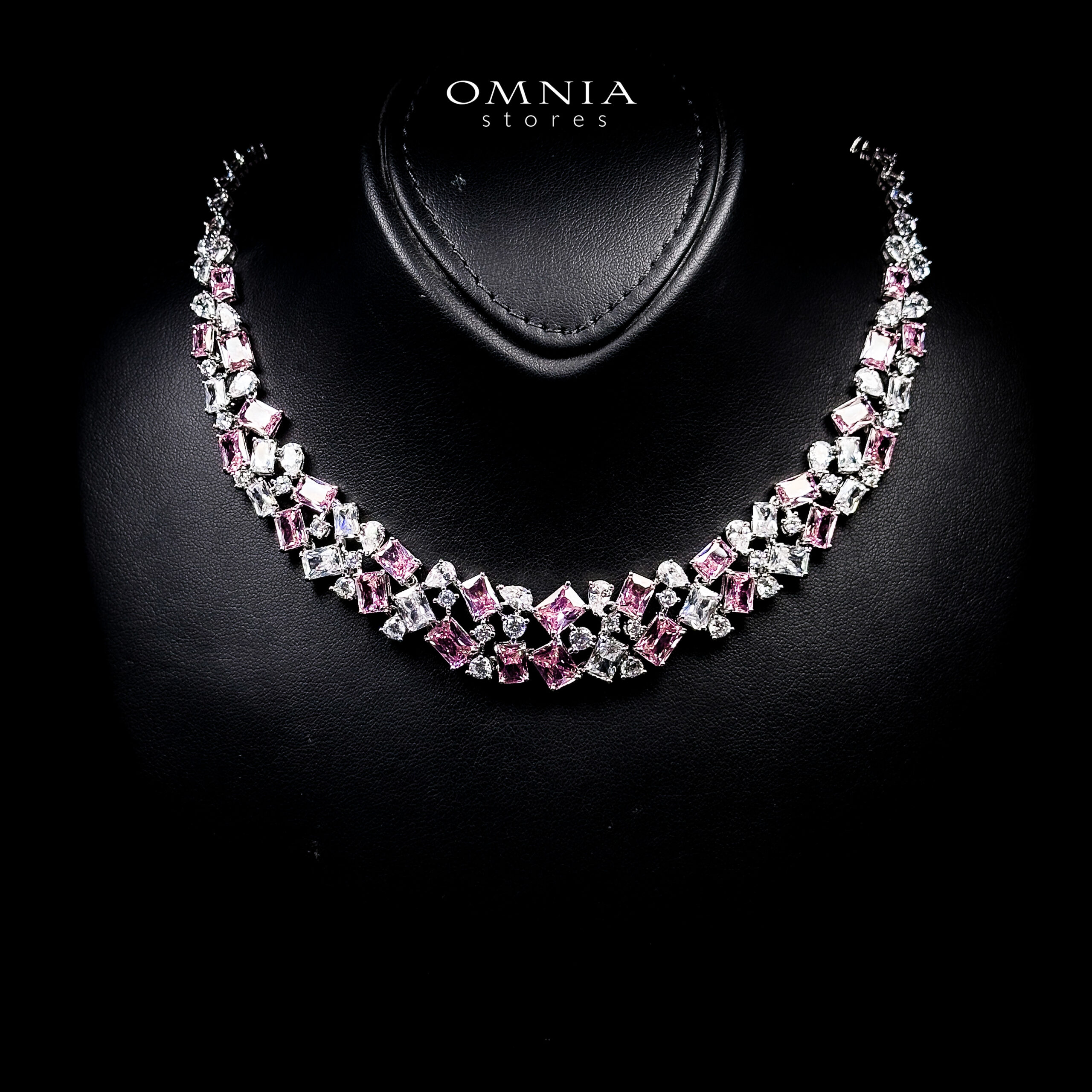 Omnia Anastasia Pink Luxury Bridal Full Set in High Quality Zircon Stone in Rhodium Plated image number null