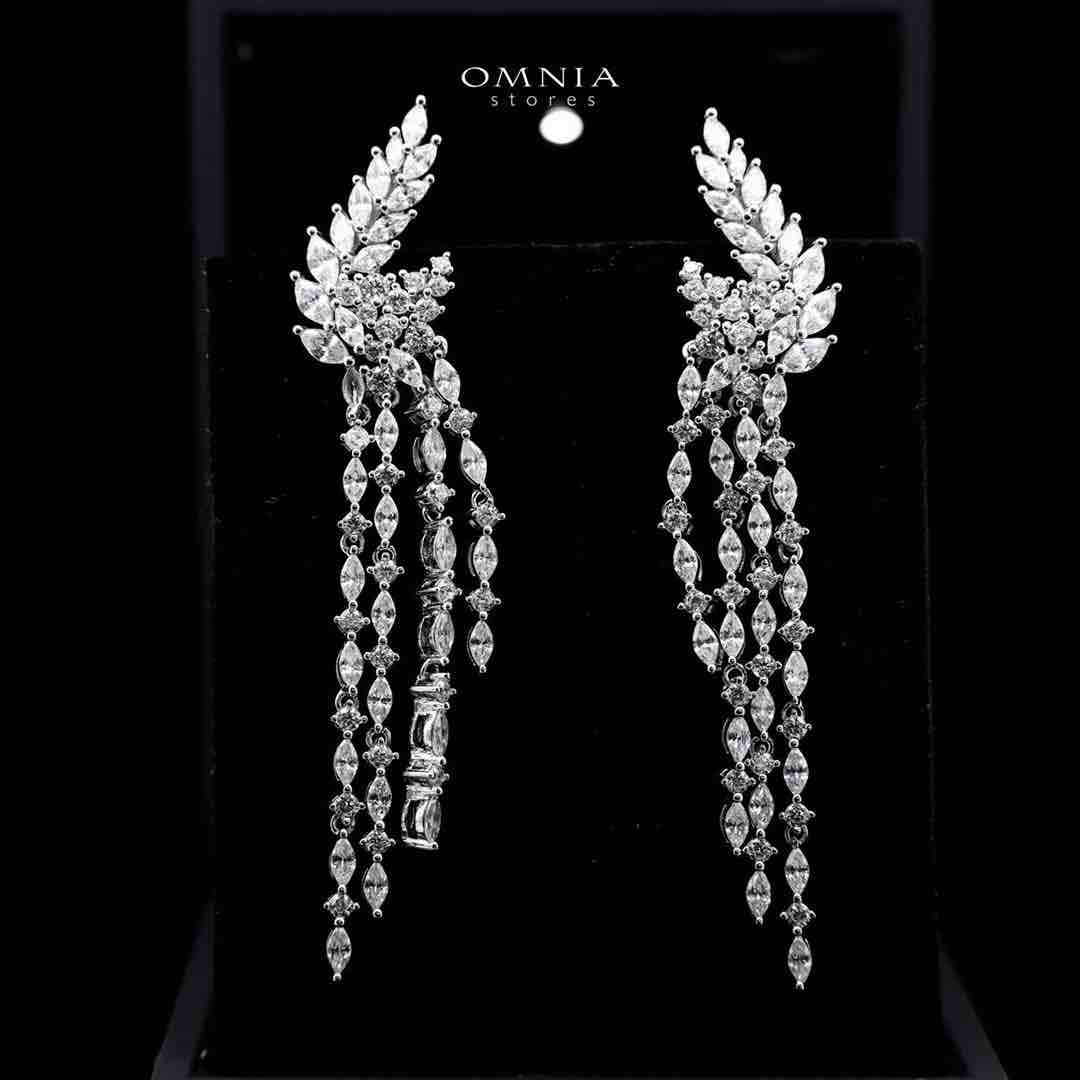 Omnia Aurora Winged Cascade Earrings in 925 Silver with Marquise and Baguette-Cut High-Quality Simulated Diamonds image number null