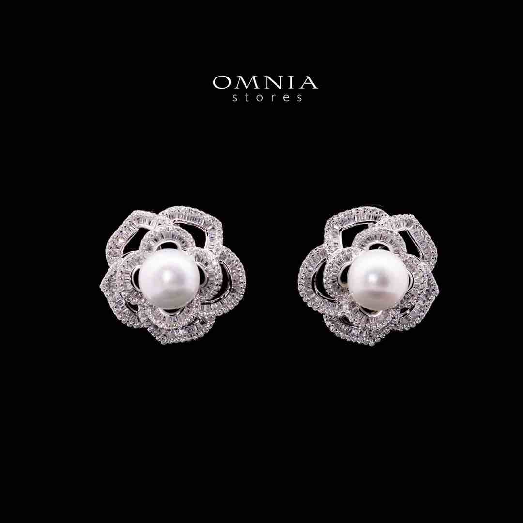 Omnia Almaz Flower Fresh Water Pearl Silver Earrings with 925 Silver High Quality Simulated Diamonds Stones image number null