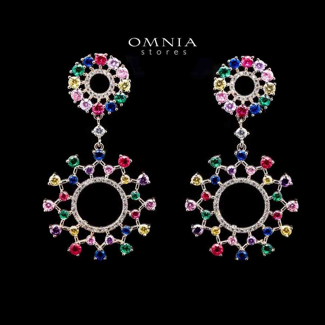 Omnia Radiant Multi-Colored Hoop Earrings with High-Quality Simulated Diamonds in a Rhodium Plated Finish image number null