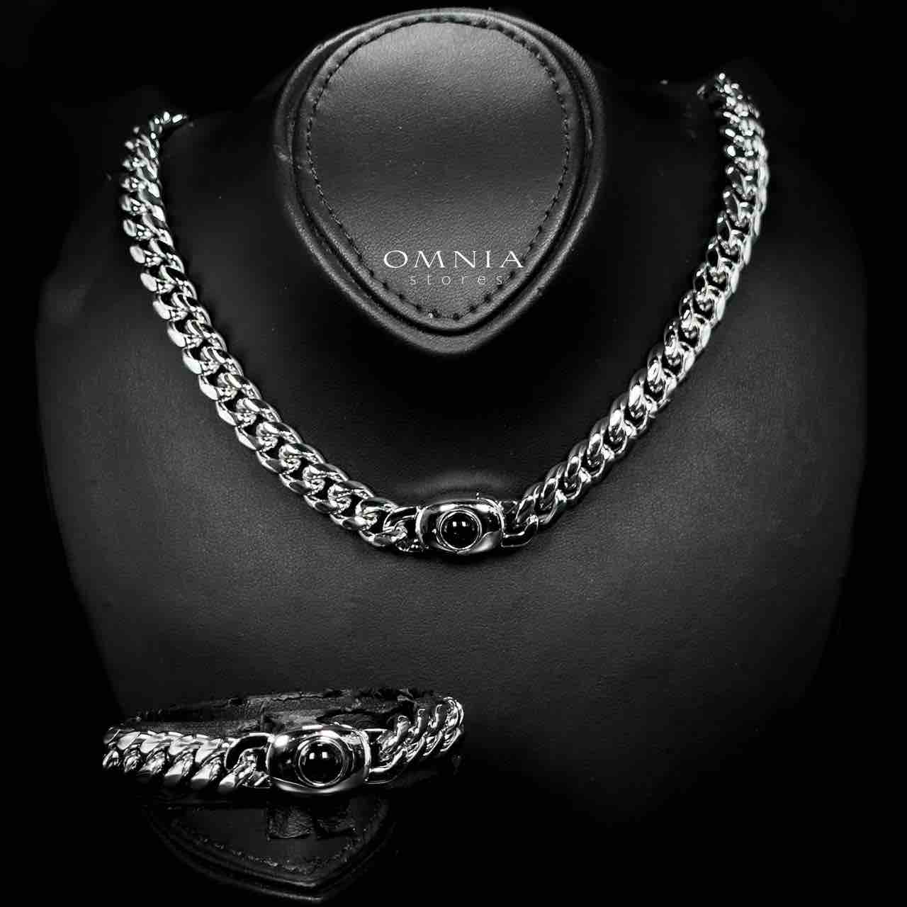 Omnia Hilyah Silver Color Necklace & Bracelet Set in High-Quality 10mm Stainless Steel image number null