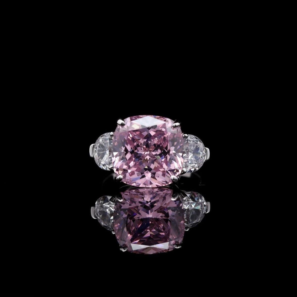 Omnia Sesable Pink Oval-Cut Statement Ring in 92.5 Silver with High-Quality Iced Cut Stones image number null