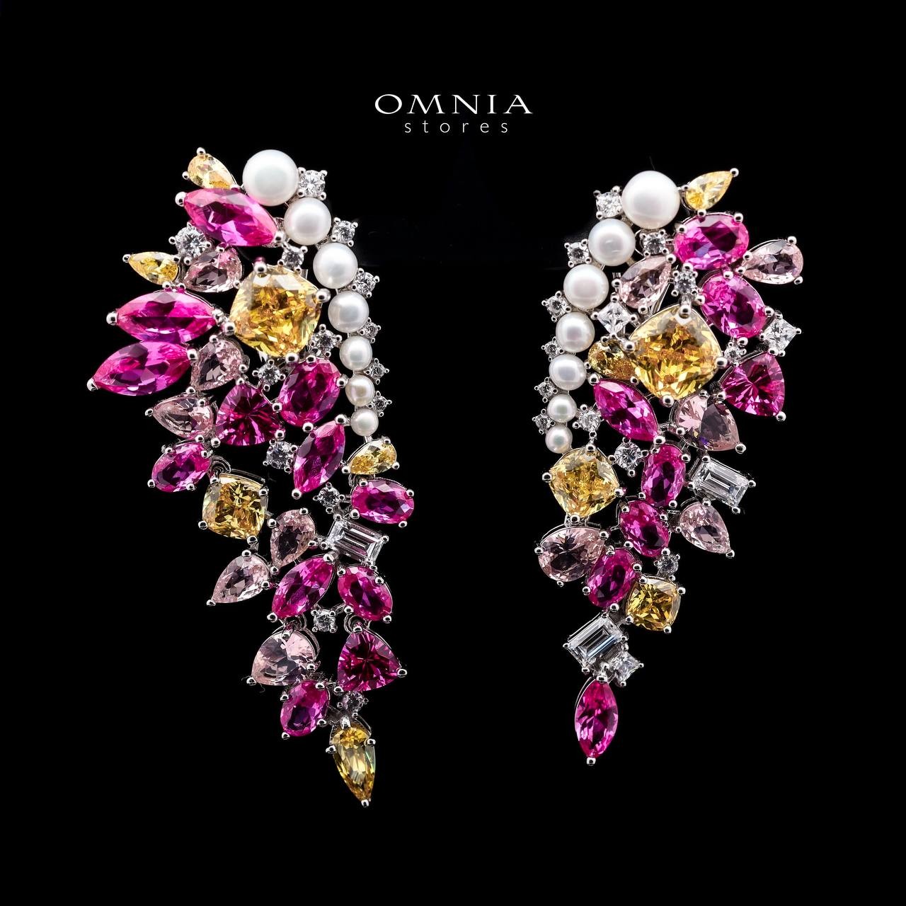 Omnia Amara Statement Earrings in 92.5 Silver with Multi-Colored High-Quality Simulated Diamonds image number null