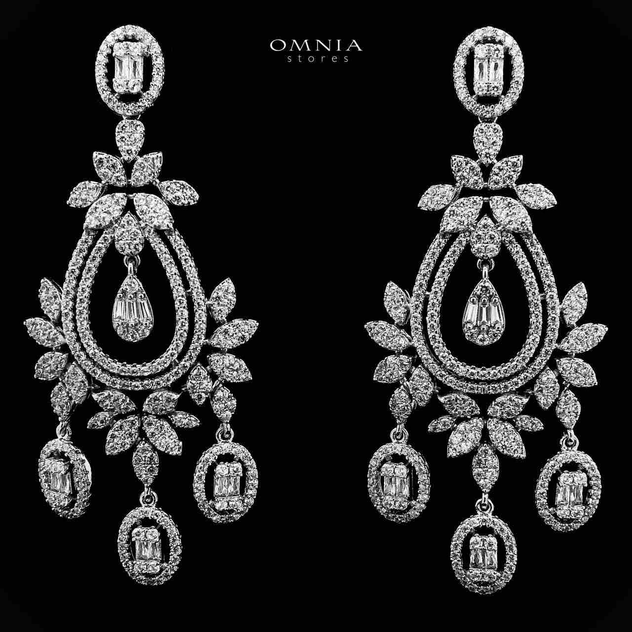 Omnia Qayla Silver Drop Eariings With Rhodium Plated In High Quality Zircon Stone image number null