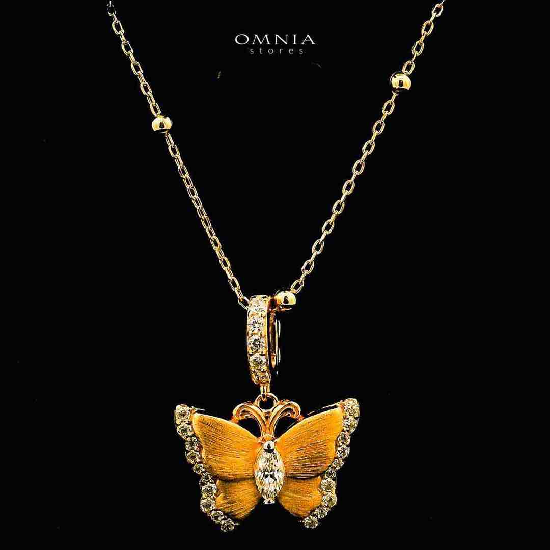 Omnia Rimsha Butterfly Double Side Golden Necklace In 925 Silver Certified High Quality Lab Crafted Stones image number null