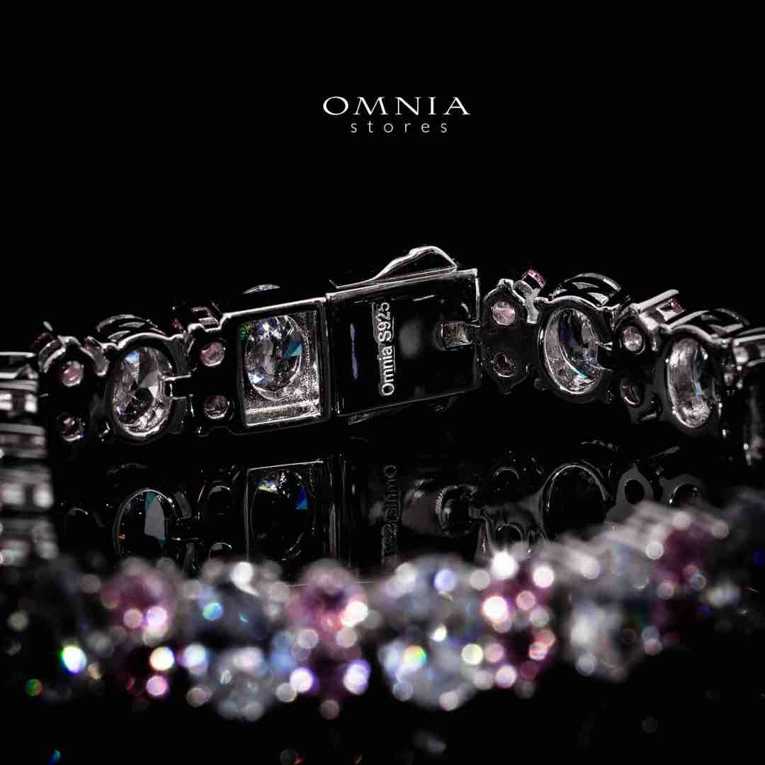 Omnia Jawaria Pink Silver Bracelet in 925 Silver with High-Quality Simulated Diamonds image number null