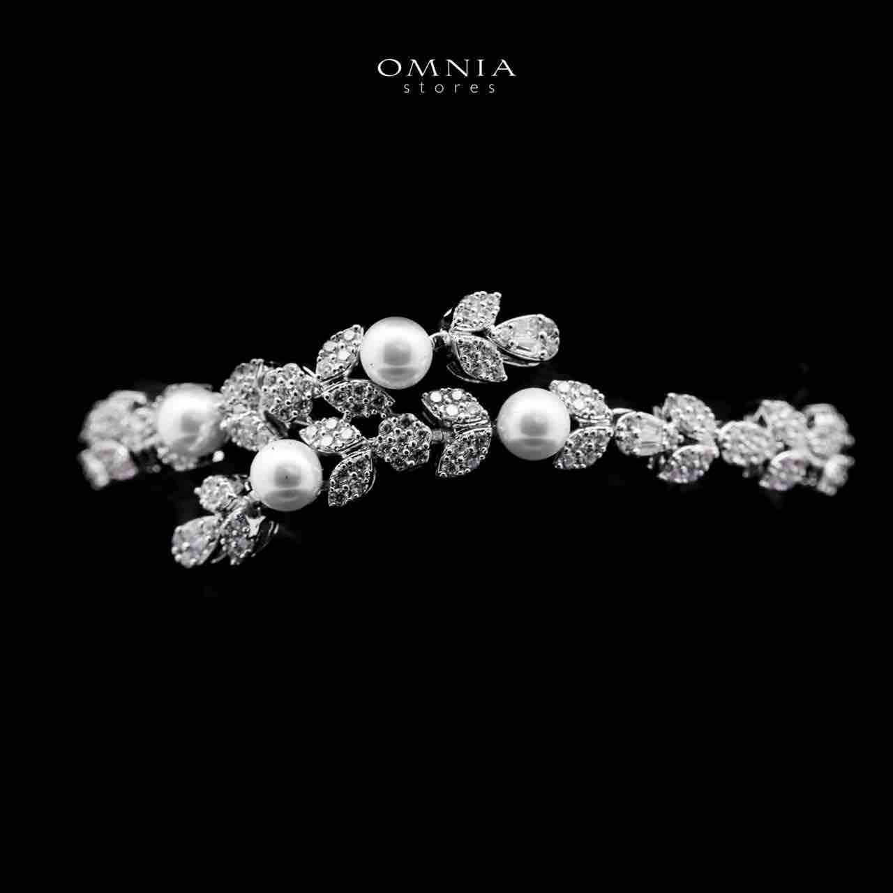 Omnia Samarah Pearl Luxury Bridal White Pearl Full Set in High Quality Zircon Stone Rhodium Plated(18cm Only Available in ksa) image number null