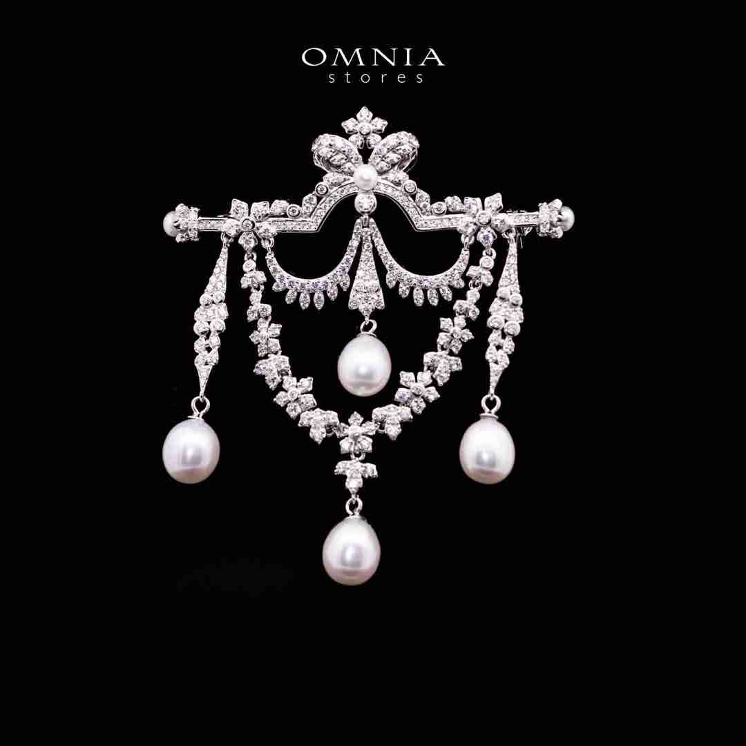 Omnia Haadiyah Fresh Real Water Pearl brooch in 92.5 Silver High Quality Simulated diamonds image number null