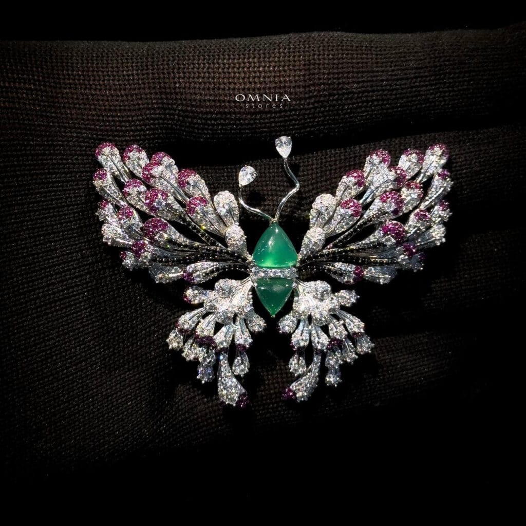 Omnia Omara Butterfly Brooch in 92.5 Pure Silver Tarnish Resistant Plating image number null