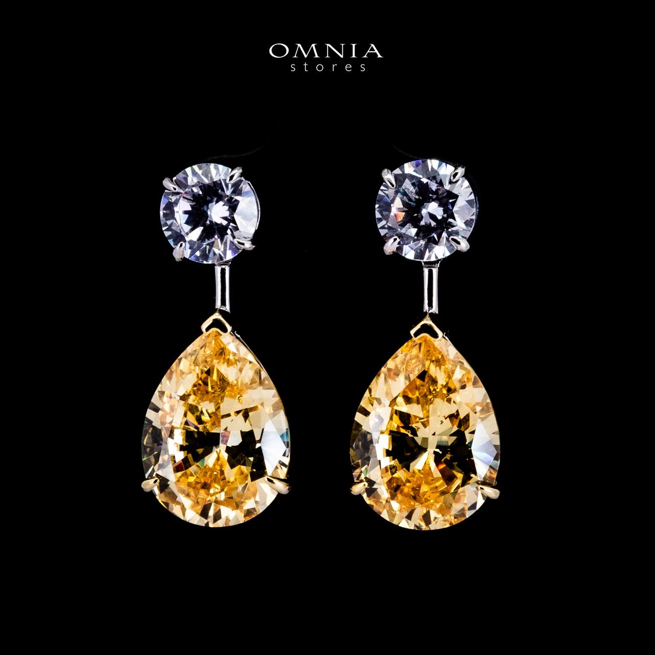 Omnia Danya Yellow Silver Drop Earrings in 925 Silver with High Quality Simulated Diamonds image number null
