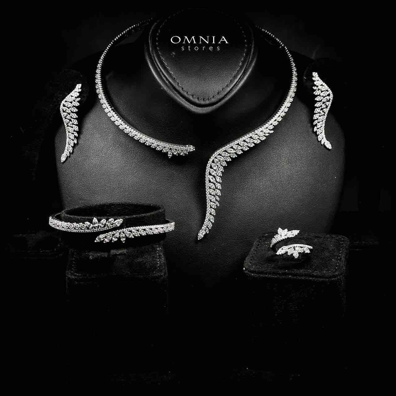 Omnia Manal Luxury Bridal White Leaf Design Full Set in High Quality Zircon Stone Rhodium Plated image number null
