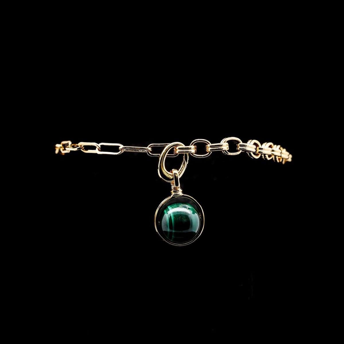 Omnia Nashita Bracelet in Malachite Stone in High Quality Zircon Stone in Rhodium Plated image number null