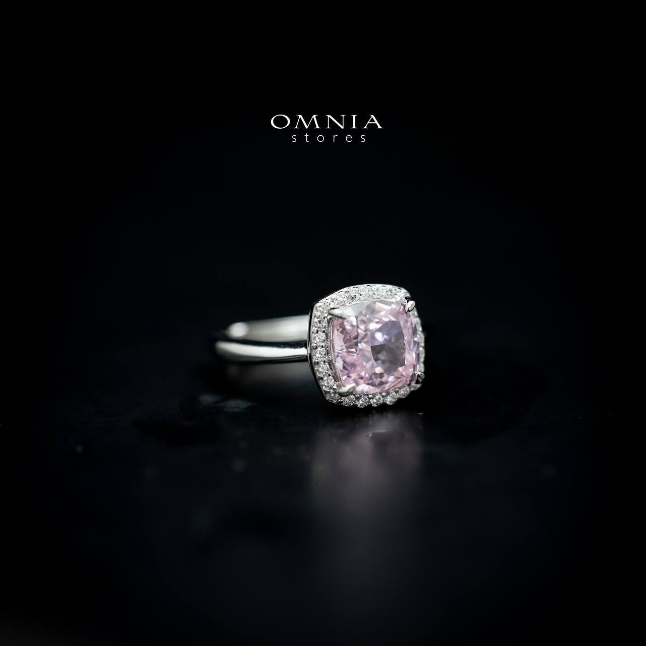Omnia Pink Cushion Cut Ring in 92.5 Silver with High Quality Iced Cut Stone image number null