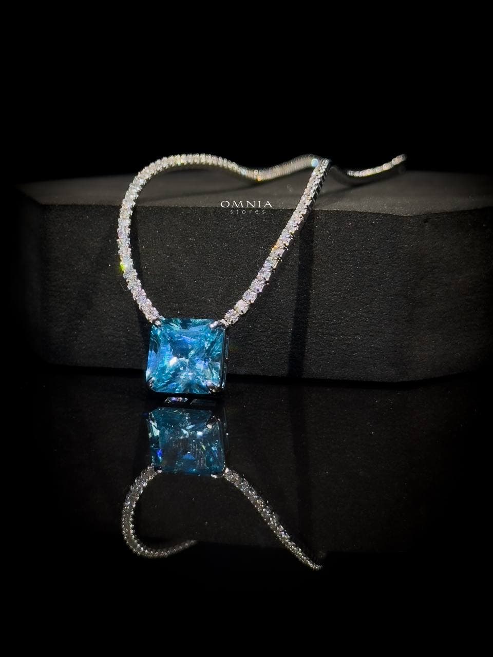 Omnia Bettina Sky Blue Necklace 92.5 Silver in High Quality Simulated Diamonds image number null