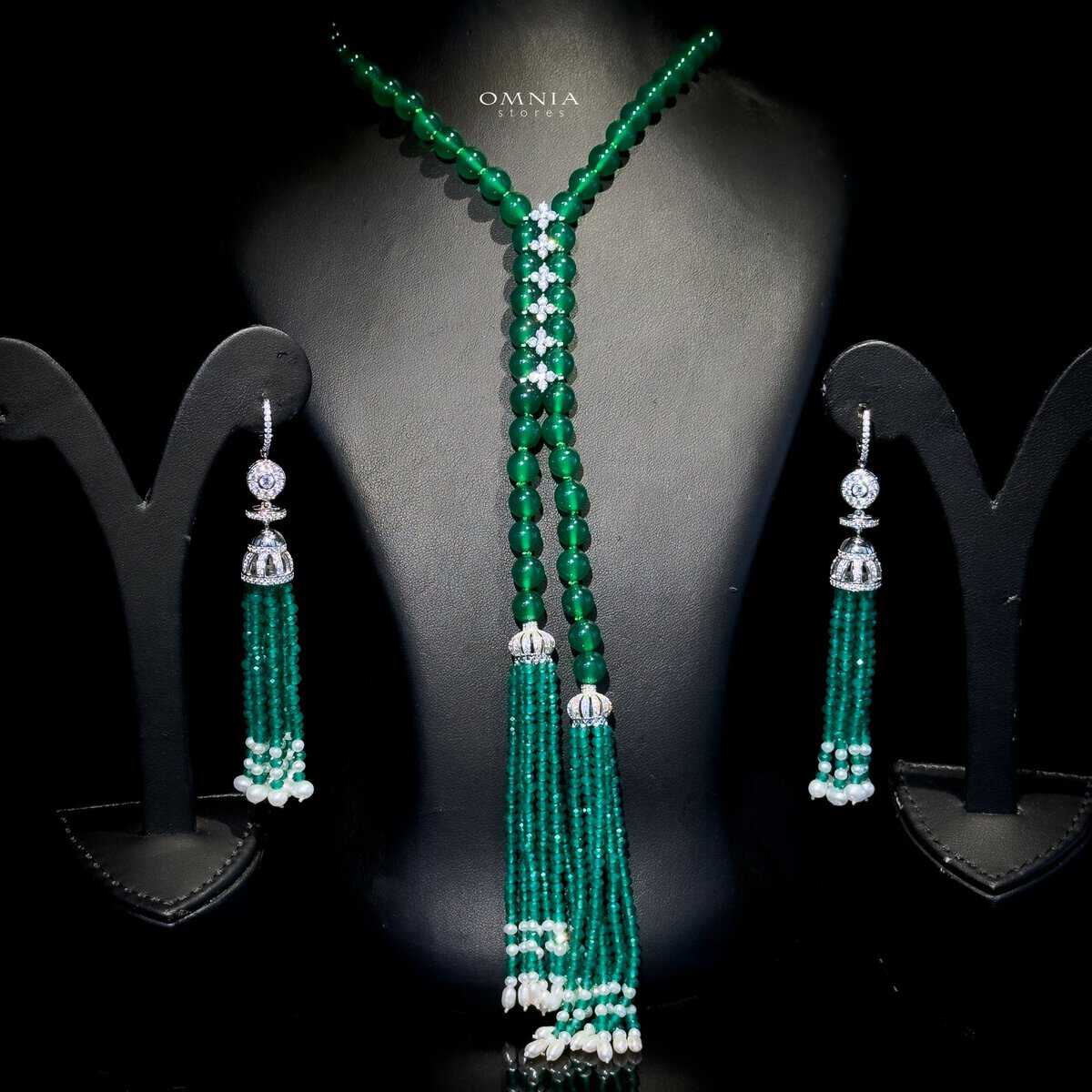 Omnia Selena Real Beads Set in 92.5 Silver High Quality Simulated diamonds, , large image number null