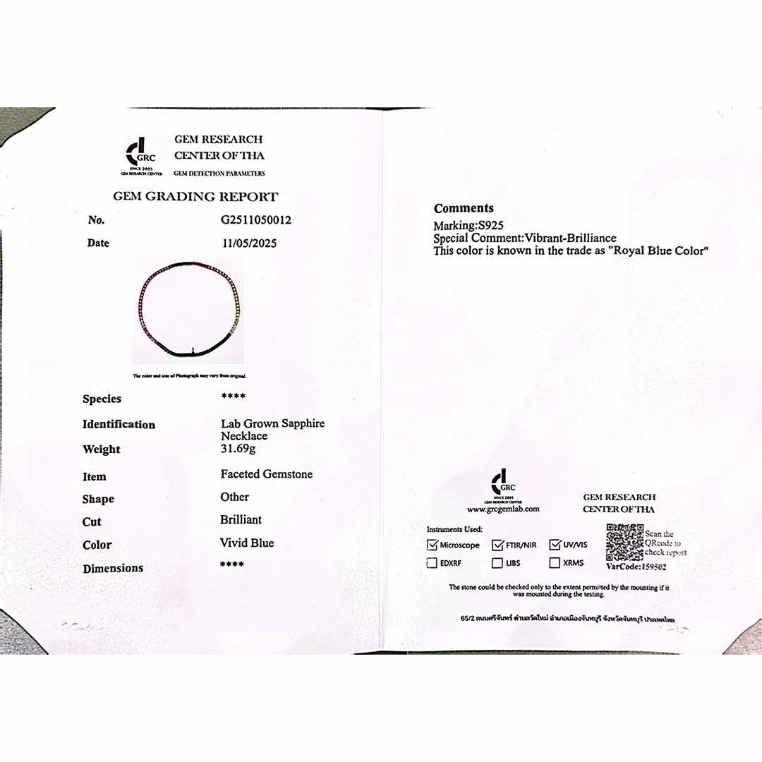 Omnia Zaha Rainbow Silver Tennis Necklace in 925 Silver With GRC Certifited High Quality Sapphire Lab Grown Stones SQ 4x4mm image number null